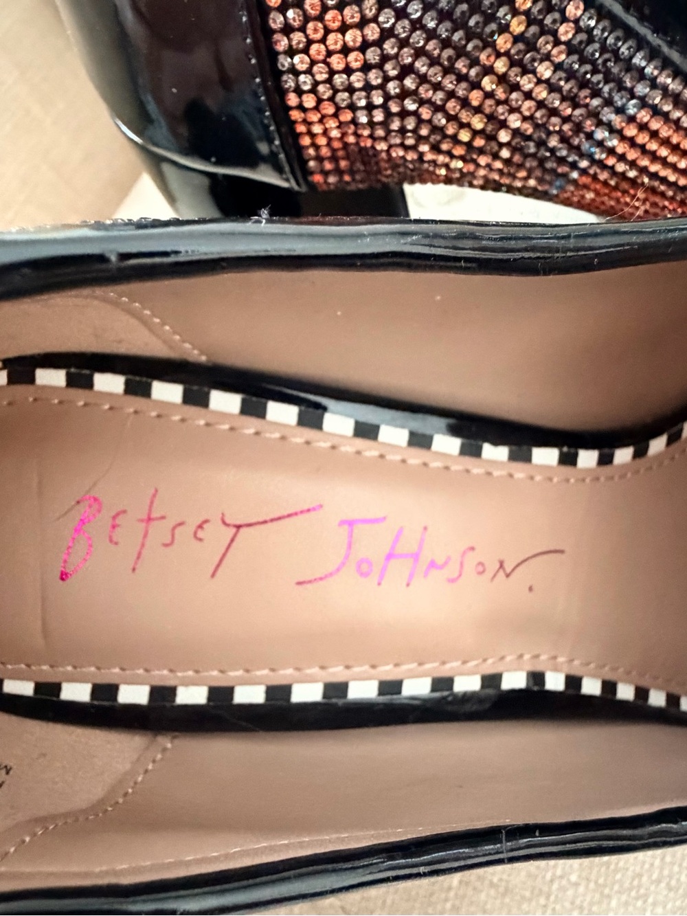 Betsey Johnson Red and Black Glitter Platform Loafer Heels - Picture 6 of 8
